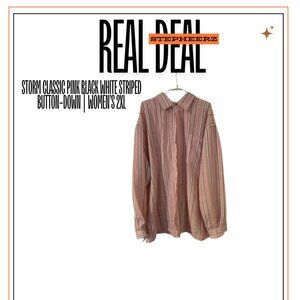 Classic Pink Black White Striped Button-Down | Women’s 2XL